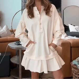 Cream Henley Long Sleeve Dress